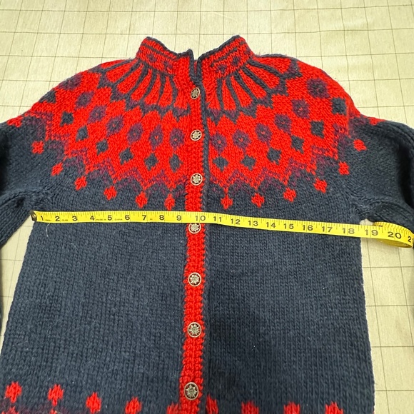 Norway Chunky Knit Fair Isle Wool Cardigan Red Blue Handknit - Picture 8 of 10